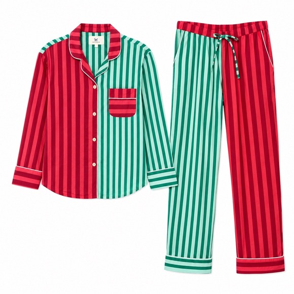 Printfresh Other - Printfresh Pajama Set Womens Small Red Green Holiday Striped Organic Cotton